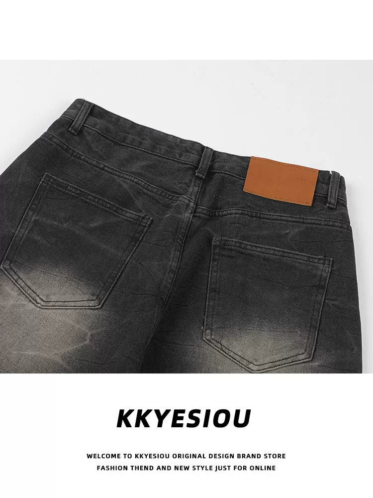 Quần jeans denim kiểu Mỹ cổ điển, đã qua xử lý làm mềm, dành cho nam và nữ, dáng rộng, xu hướng thời trang, cạp cao, ống thẳng.