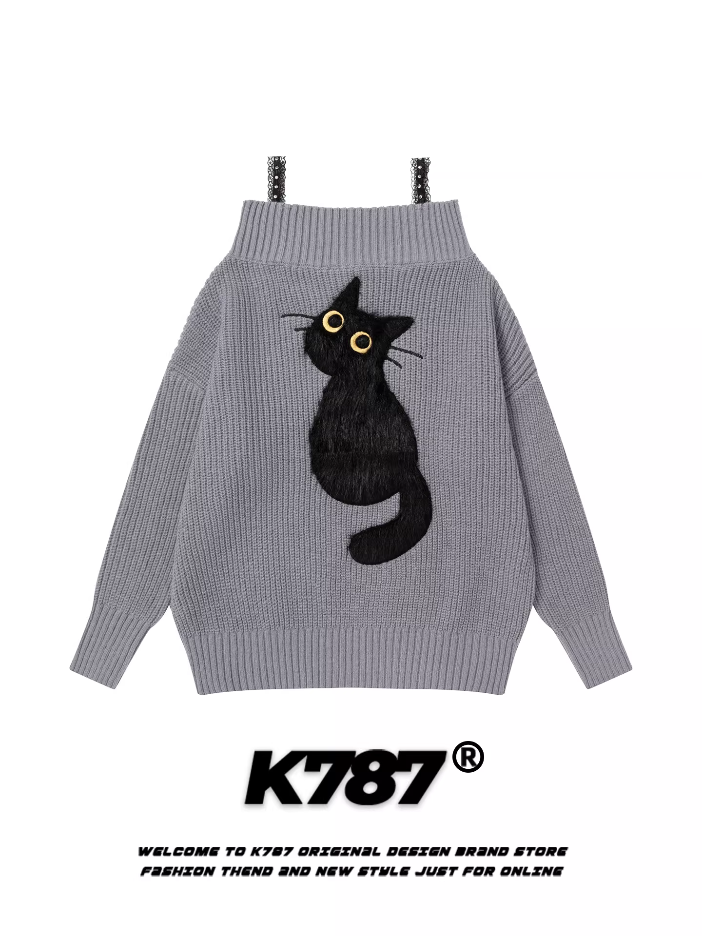 Áo len nữ kiểu Mỹ K787, dáng rộng, phong cách gợi cảm, thoải mái, kiểu trễ vai, chất liệu dệt kim ngọt ngào