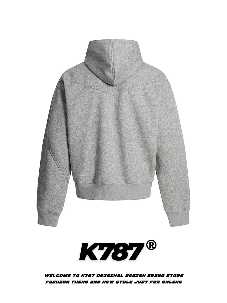 Áo khoác cardigan có mũ trùm đầu kiểu Mỹ cổ điển, phối màu ghép mảnh, dành cho nam và nữ, kiểu dáng đơn giản, màu trơn, áo khoác ngắn thường ngày.