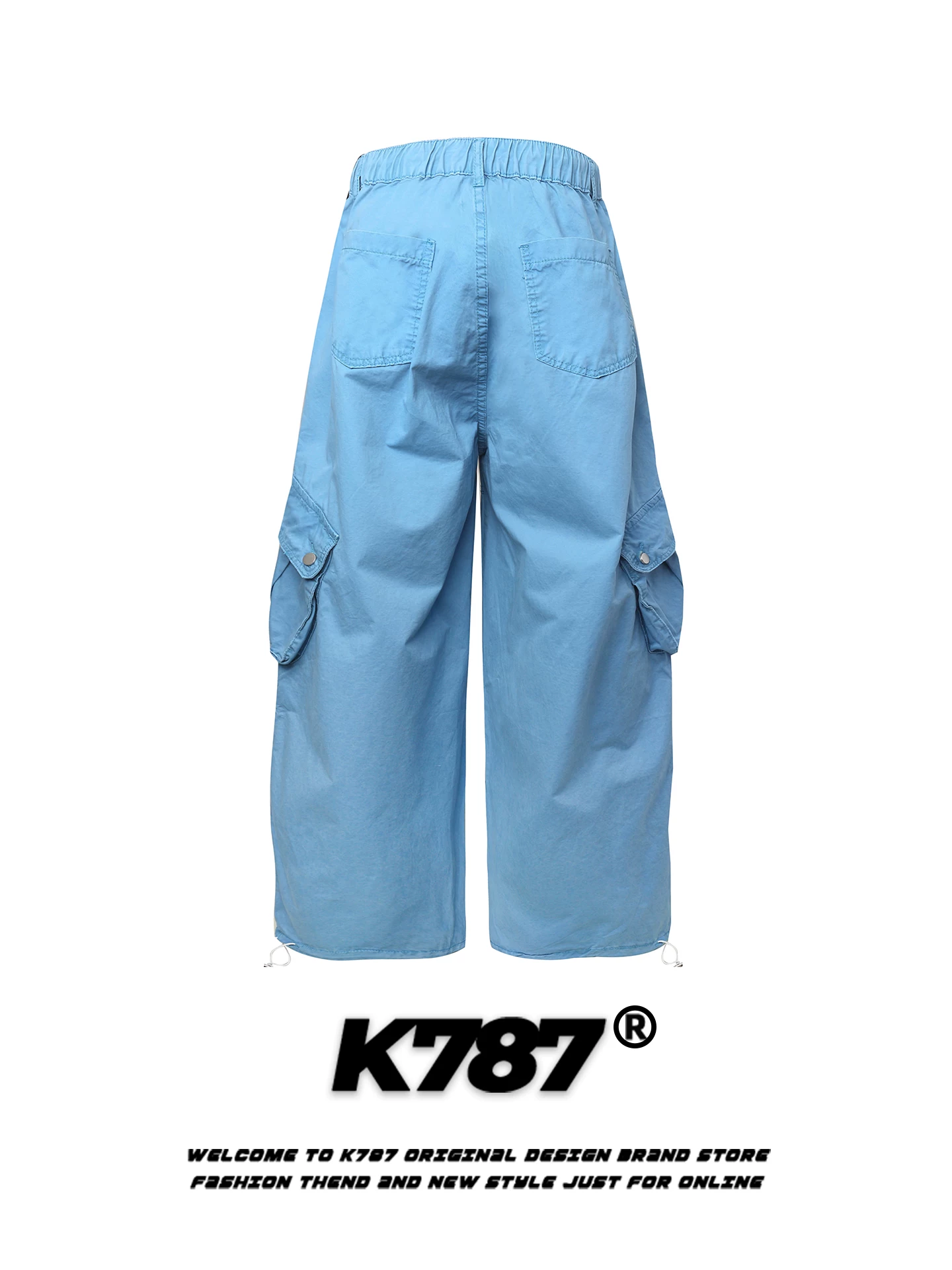 Quần cargo dây rút nhiều túi phong cách đường phố Mỹ K787, unisex, dáng rộng, cạp cao, thời trang, xu hướng, quần dài ống rộng