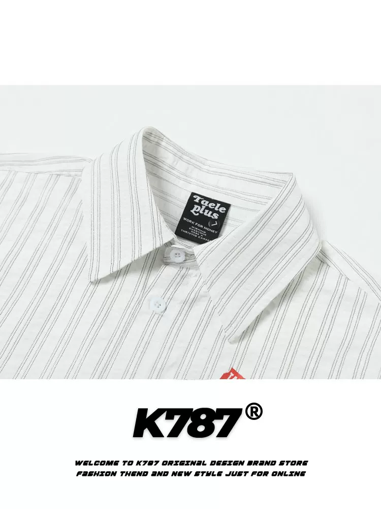 K787 Áo sơ mi ngắn tay in hình hoạt hình vui nhộn theo phong cách đường phố Mỹ dành cho nam và nữ áo cardigan dáng rộng lười biếng cổ điển nửa tay