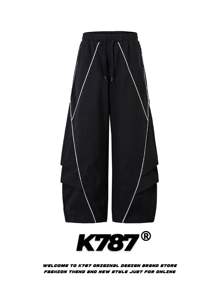 Quần thể thao unisex dáng thẳng phong cách hip-hop, phối màu theo xu hướng quốc gia Mỹ cổ điển K787, kiểu dáng rộng thùng thình, xếp ly, thích hợp khiêu vũ đường phố.