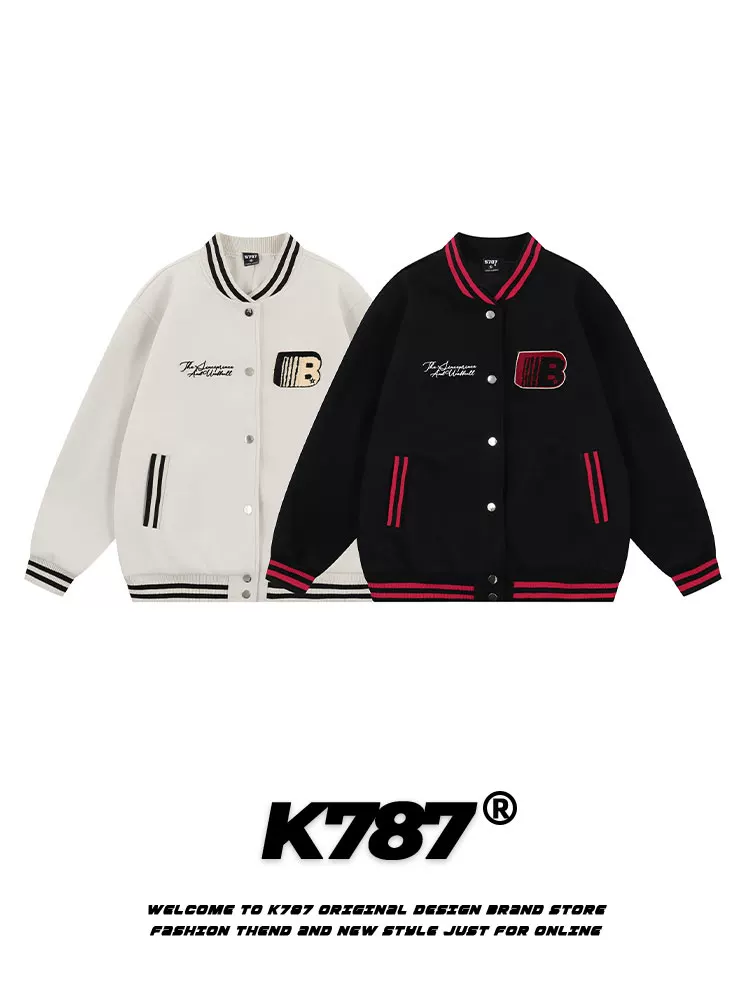 K787 Áo khoác bóng chày phong cách cổ điển của Mỹ theo xu hướng quốc gia phong cách đại học unisex phối màu xuân thu giản dị đa năng áo khoác cặp đôi áo khoác