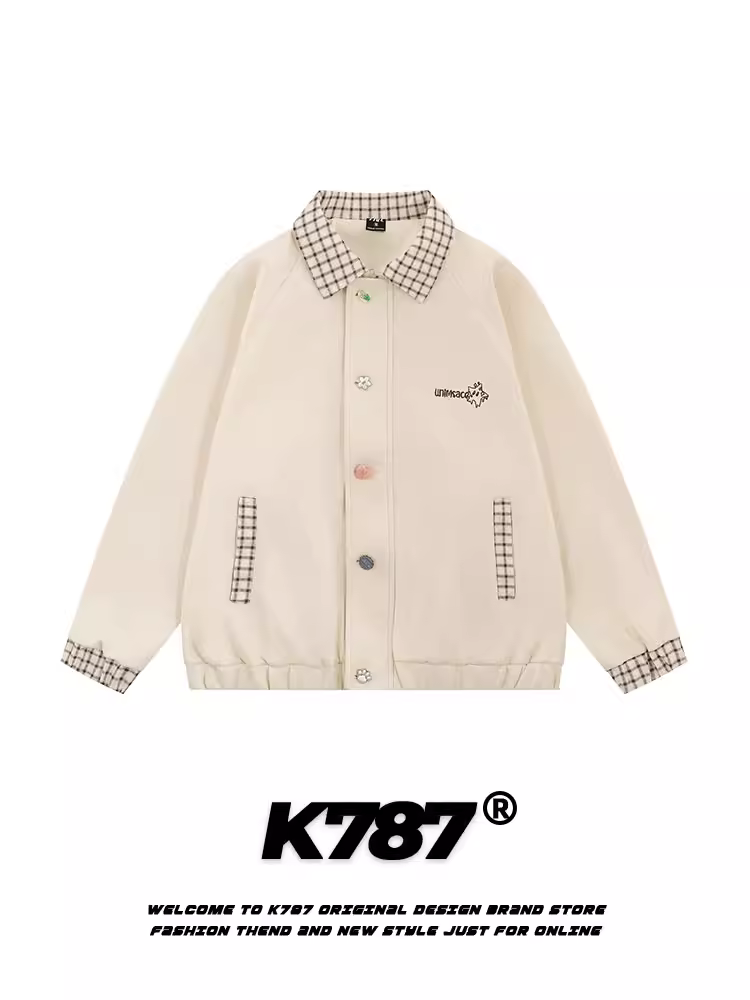 Áo khoác kiểu Mỹ cổ điển K787 dành cho nam và nữ, kiểu dáng rộng rãi, đa năng, phong cách cổ điển, áo khoác bóng chày dành cho cặp đôi