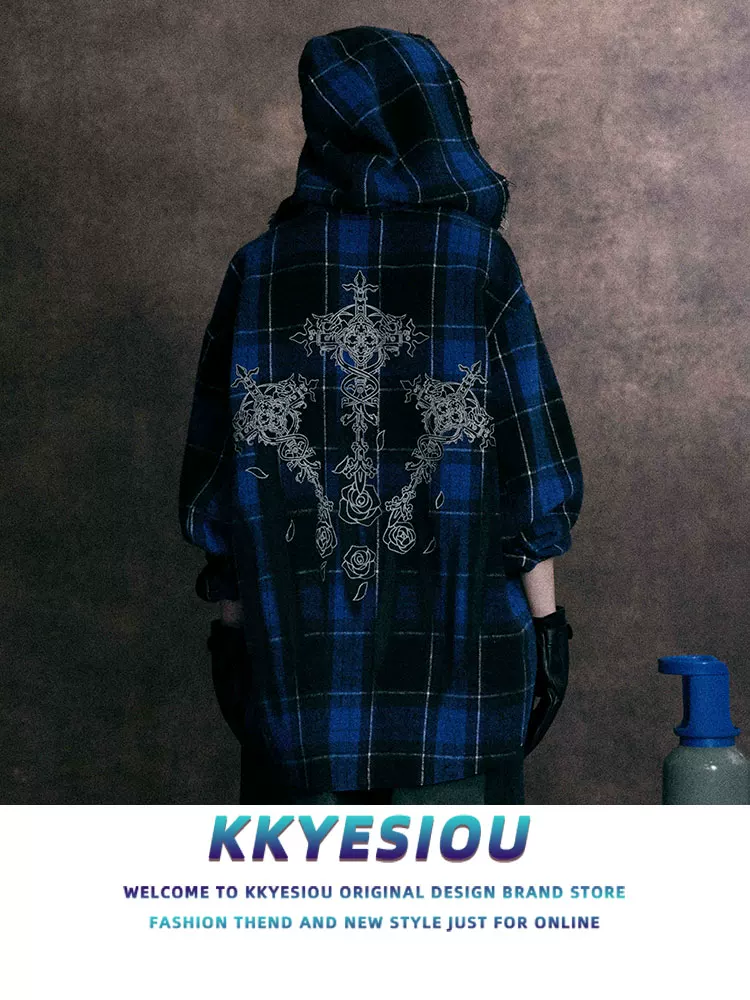 Áo khoác nỉ có mũ trùm đầu kiểu Mỹ cổ điển, kẻ caro, tay dài, unisex, có khóa kéo sau lưng màu hồng