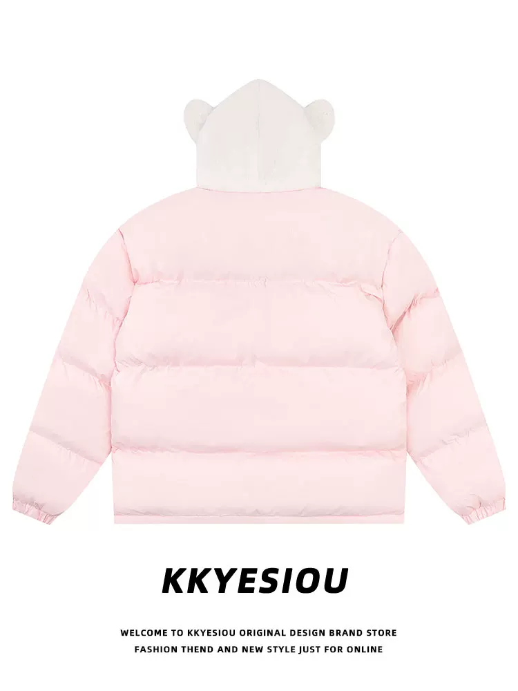 Áo khoác cotton kiểu retro đại học Mỹ KKyesiou dành cho nam và nữ, áo khoác bánh mì Hello Kitty dopamine, áo khoác đôi