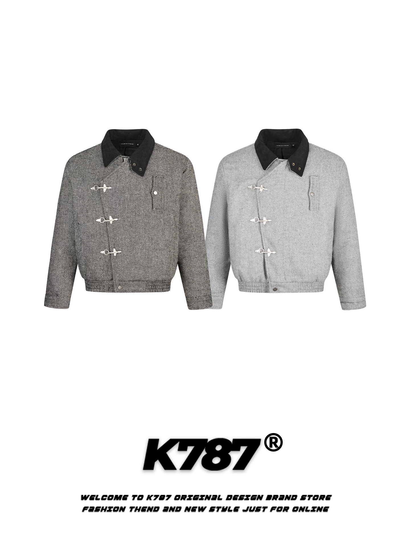 Áo khoác cotton có cổ phối màu kiểu retro Mỹ K787 dành cho nam và nữ, dáng rộng, ấm áp, áo khoác cotton dày dặn dành cho cặp đôi mùa đông.