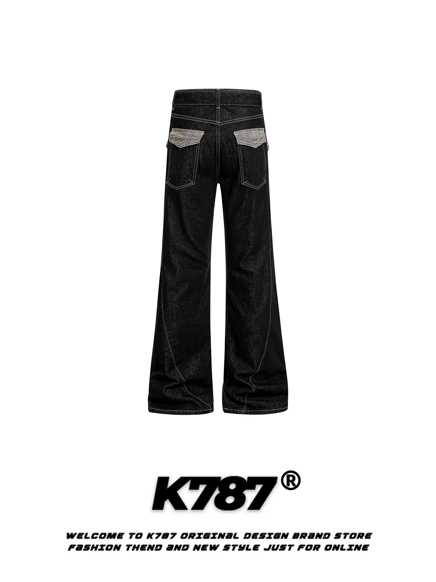 Quần ống loe họa tiết răng cưa kiểu Mỹ cổ điển K787, unisex, dáng rộng, tôn dáng, thời trang, cạp cao, dài chấm đất