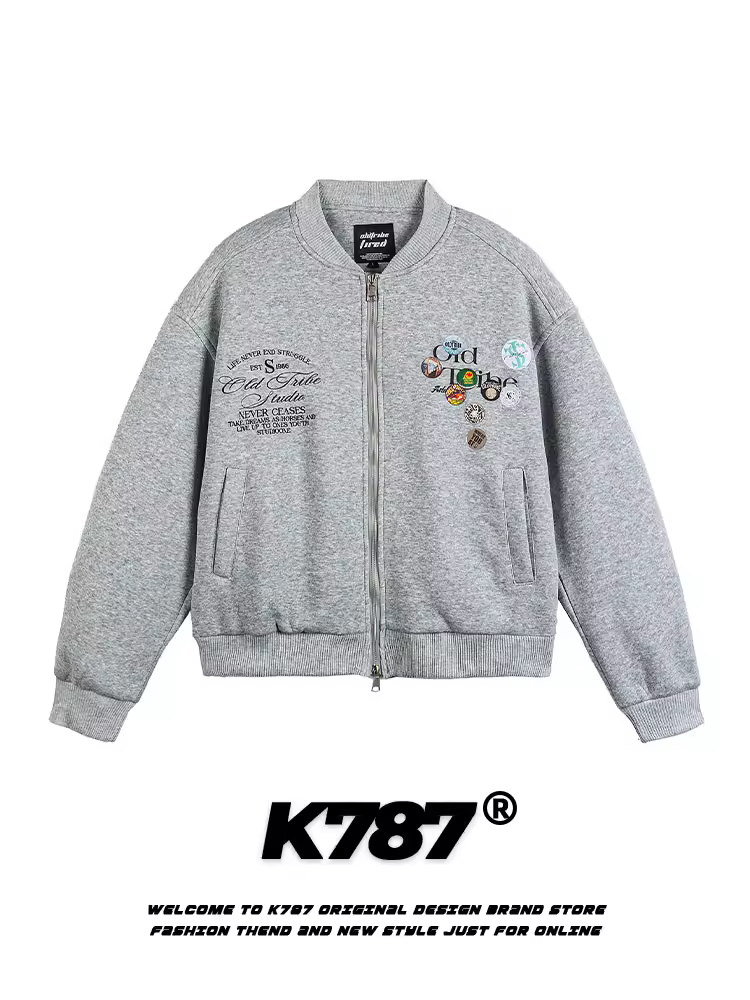 K787 Áo khoác bóng chày in hình phong cách đại học cổ điển của Mỹ unisex hợp thời trang thương hiệu áo khoác ngắn thông thường dành cho cặp đôi