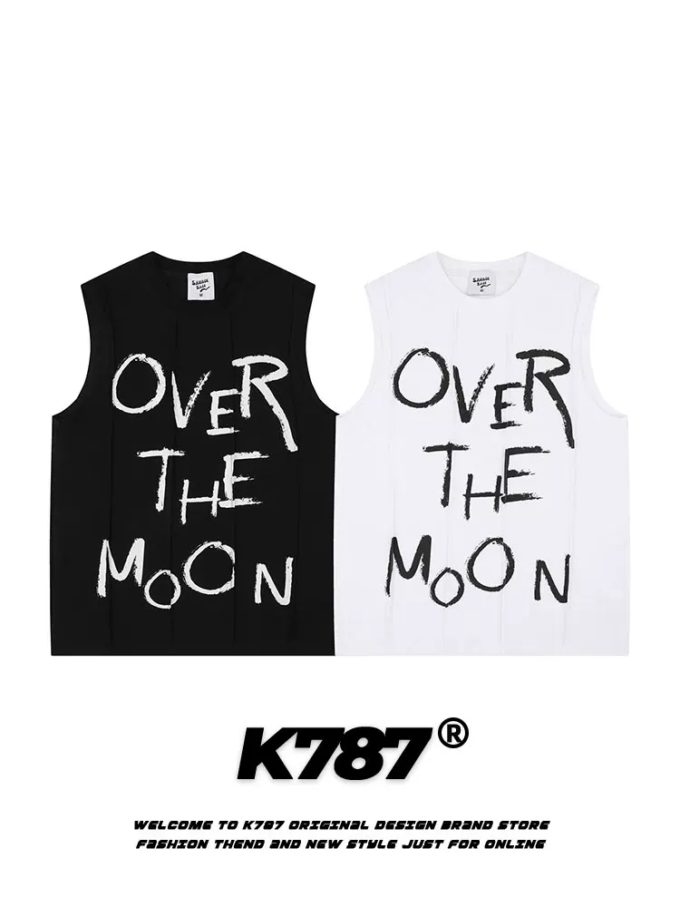 K787 Áo vest thể thao phong cách retro Mỹ, họa tiết graffiti vui nhộn, unisex, đa năng, không tay, áo lót rộng rãi