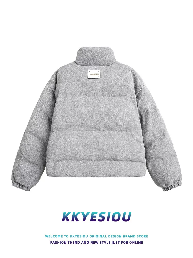Áo khoác cotton cổ đứng dày dặn kiểu Mỹ cổ điển K787 dành cho nam và nữ, áo khoác cotton ngắn đi làm màu trơn cho mùa thu đông 2024.