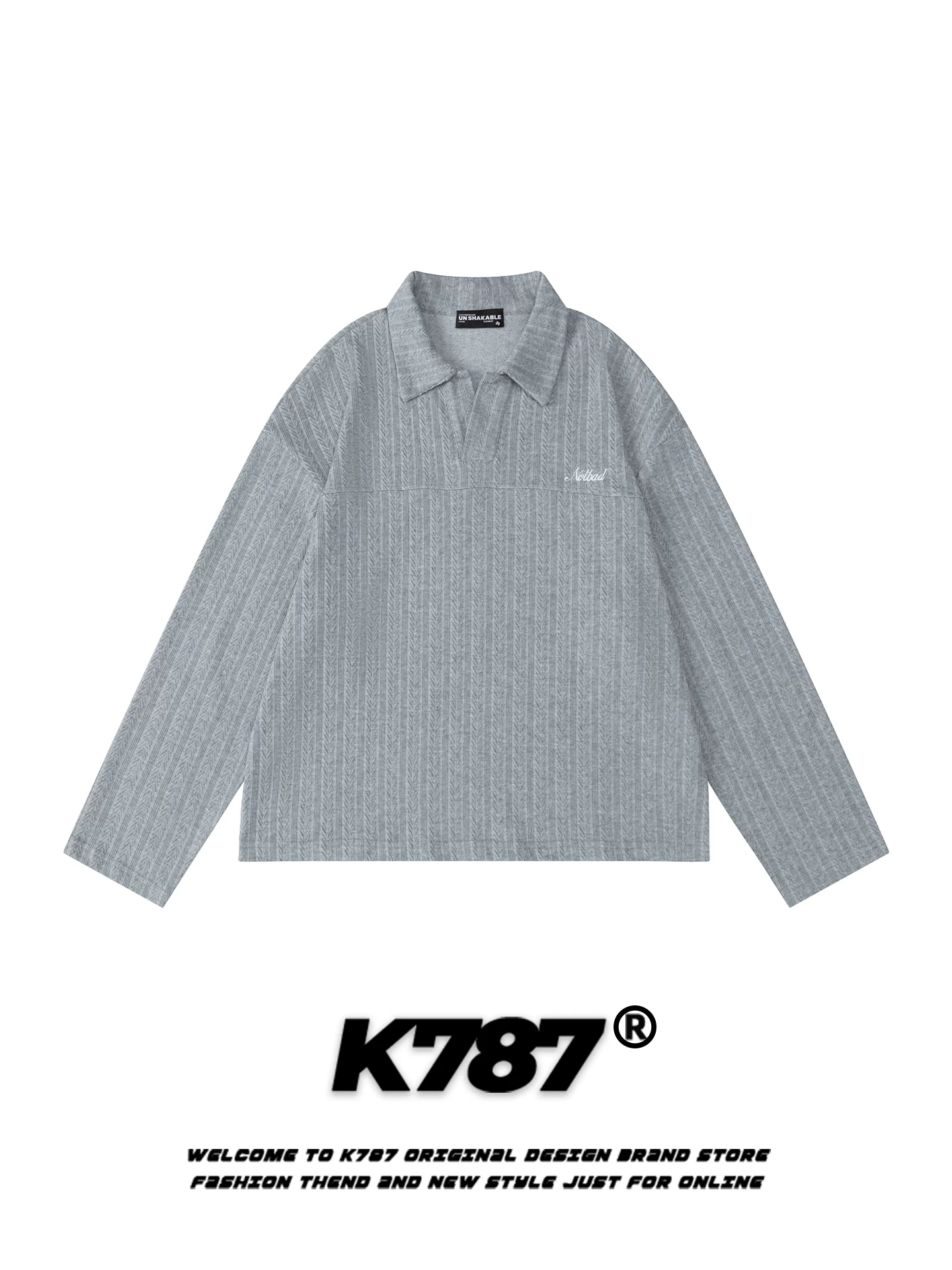 K787 Áo sơ mi POLO màu trơn đa năng phong cách đường phố Mỹ dành cho nam và nữ, áo thun dài tay phong cách đại học đi làm cho cặp đôi