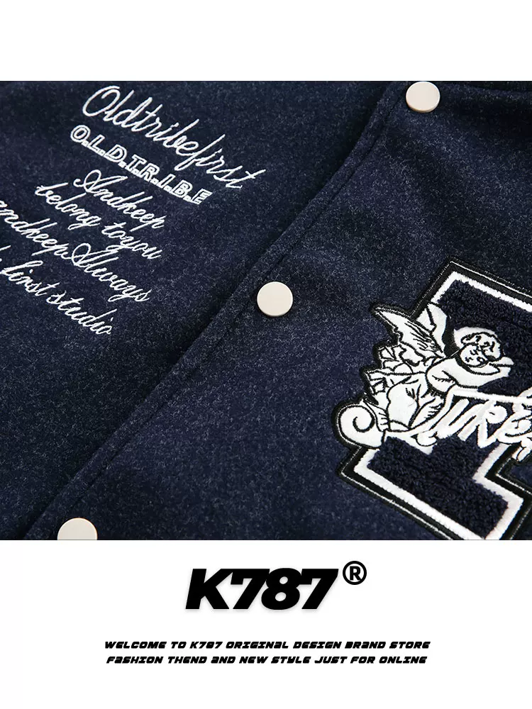 Áo khoác bóng chày thêu phong cách retro Mỹ K787, unisex, phối màu, phong cách đại học, mùa xuân 2025, áo khoác đôi
