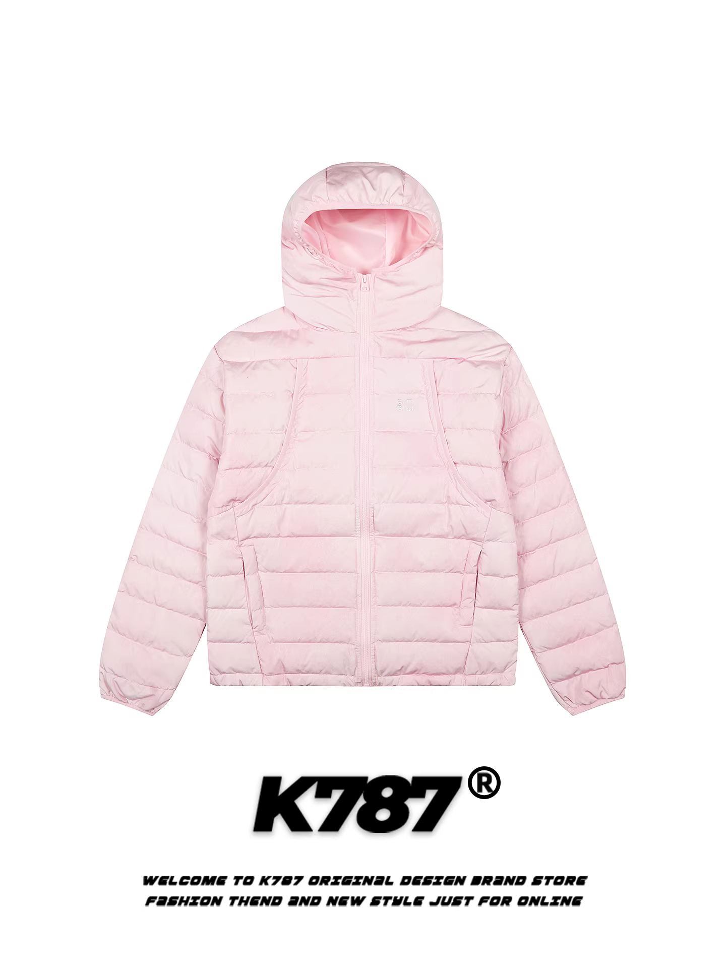 Áo khoác phao có mũ trùm đầu kiểu đường phố Mỹ K787 dành cho nam và nữ, 50% lông vũ trắng, ấm áp và nhẹ, áo khoác màu hồng mùa đông