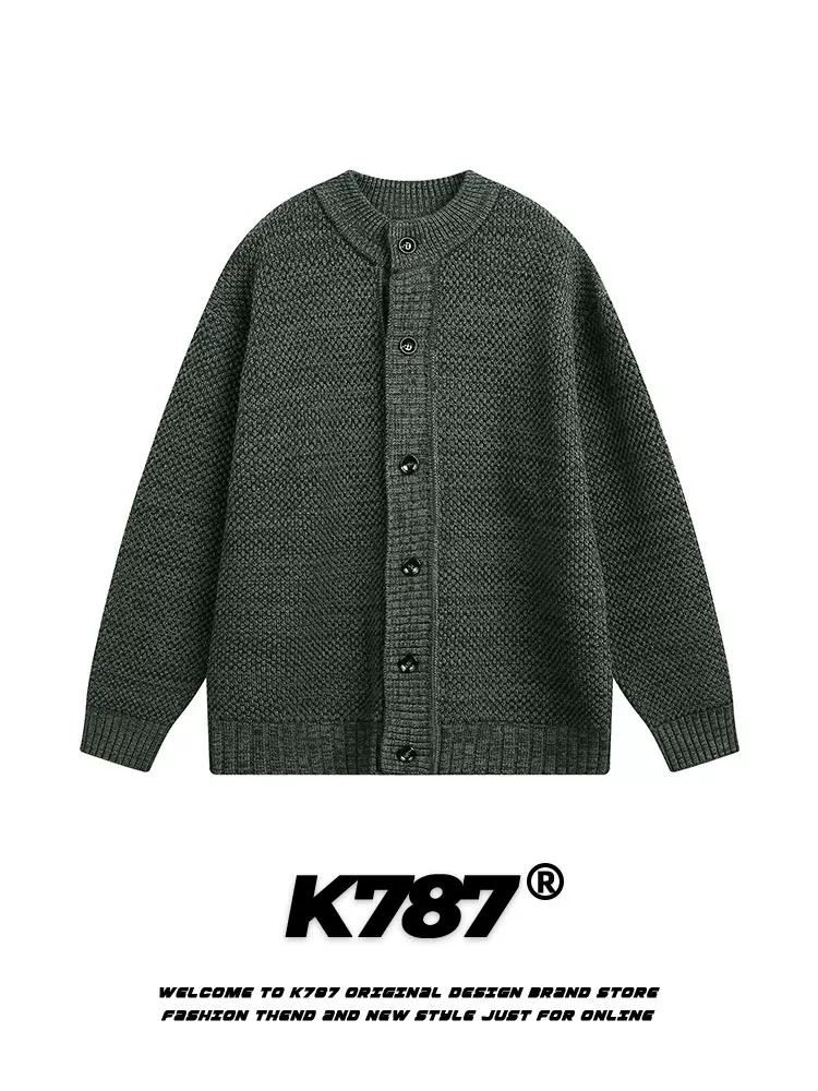 Áo khoác cardigan len kiểu Mỹ cổ điển, phong cách lười biếng K787 dành cho nam và nữ, mùa thu sớm 2025, dáng rộng, đa năng, chất liệu len dệt kim, phong cách thường ngày