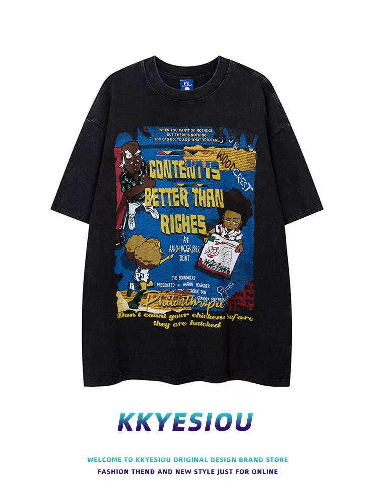 Áo thun ngắn tay kiểu dáng cổ điển của thương hiệu KKyesiou Mỹ, thiết kế theo phong cách retro, in họa tiết vui nhộn, dành cho nam và nữ, áo đôi mùa hè.