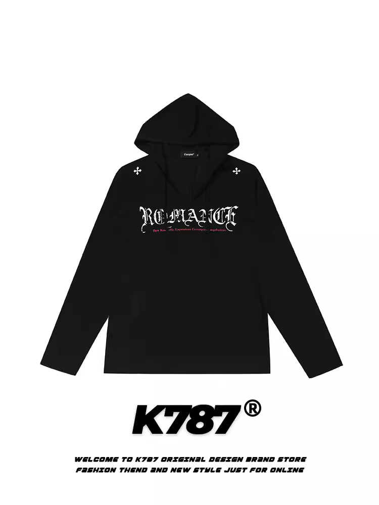 Áo khoác dài tay có mũ trùm đầu cổ chữ V kiểu cổ điển Mỹ K787 dành cho nam và nữ, dáng rộng và hơi mỏng, có lớp che nắng.