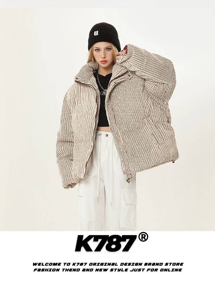 Áo khoác có cổ đứng sọc cổ điển kiểu Trung Quốc K787 dành cho nam và nữ, áo khoác cotton cặp đôi phong cách đại học ấm áp mùa đông.