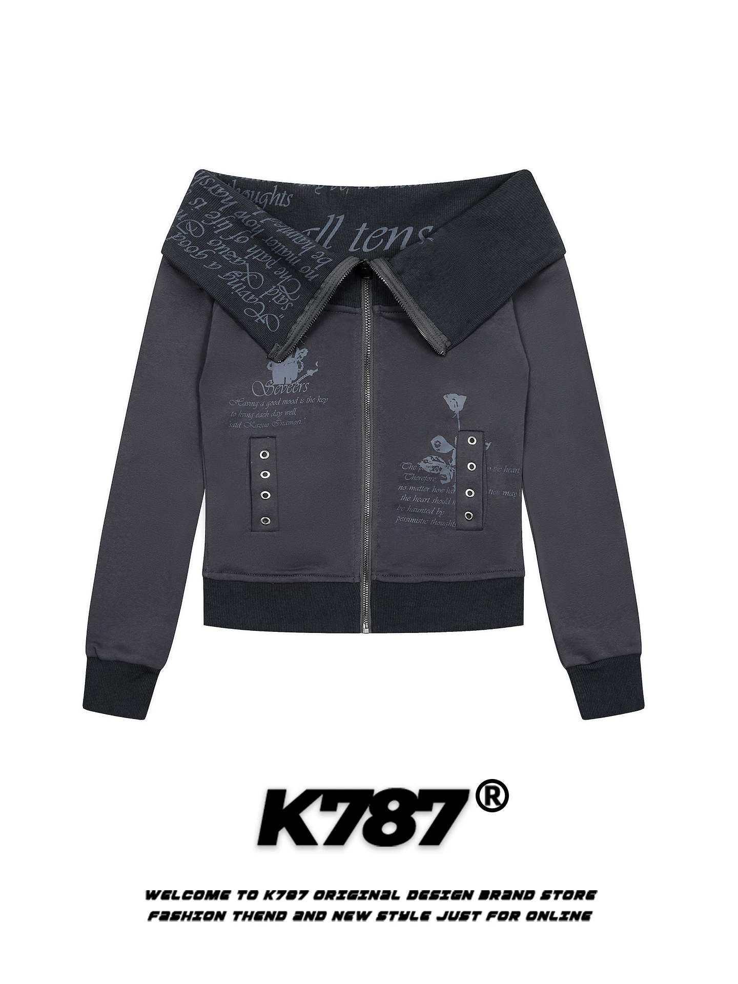 Áo len nữ K787 kiểu Mỹ cổ điển in chữ, trễ vai, ôm dáng, phong cách lười biếng, áo khoác cardigan ngắn cho mùa thu.