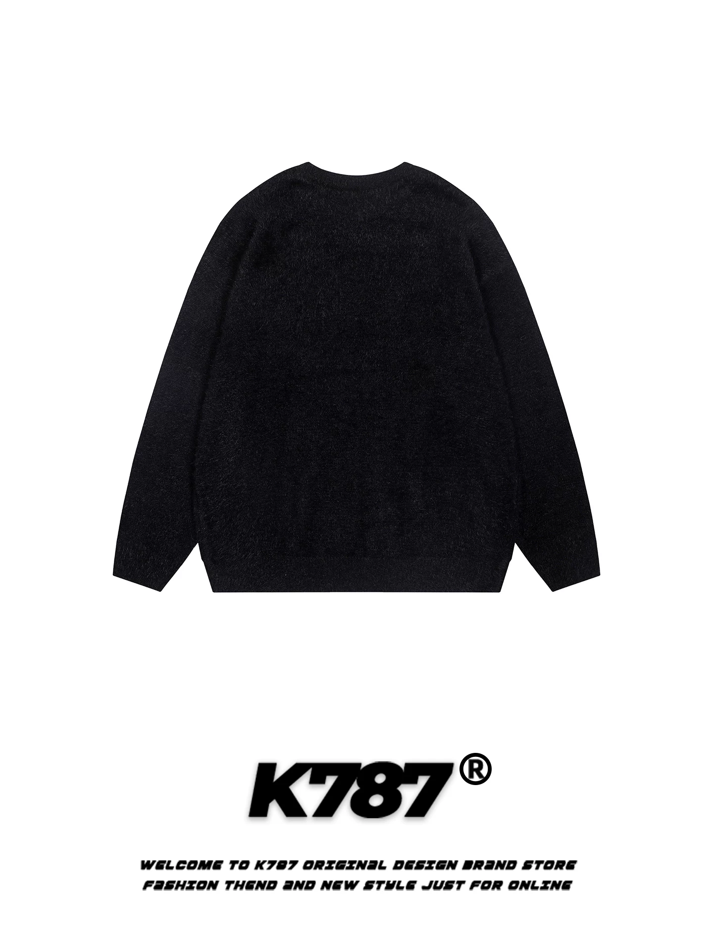 K787 Áo len dệt kim jacquard hình mèo vui nhộn kiểu Mỹ dành cho nam và nữ, mềm mại và rộng rãi, áo len cặp đôi phong cách đại học giản dị