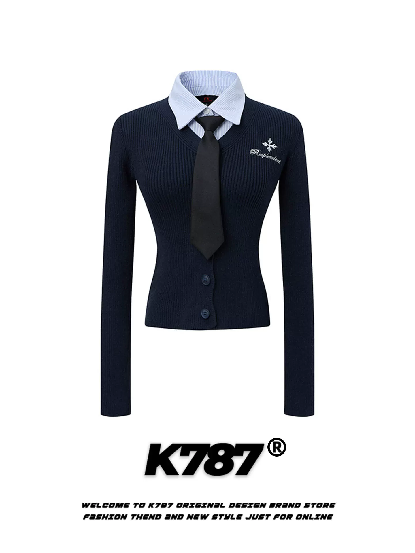 K787 Áo len dệt kim giả hai mảnh thêu phong cách Hàn Quốc ngọt ngào và cay cay dành cho nữ, dáng ôm, áo len cardigan ngắn gợi cảm