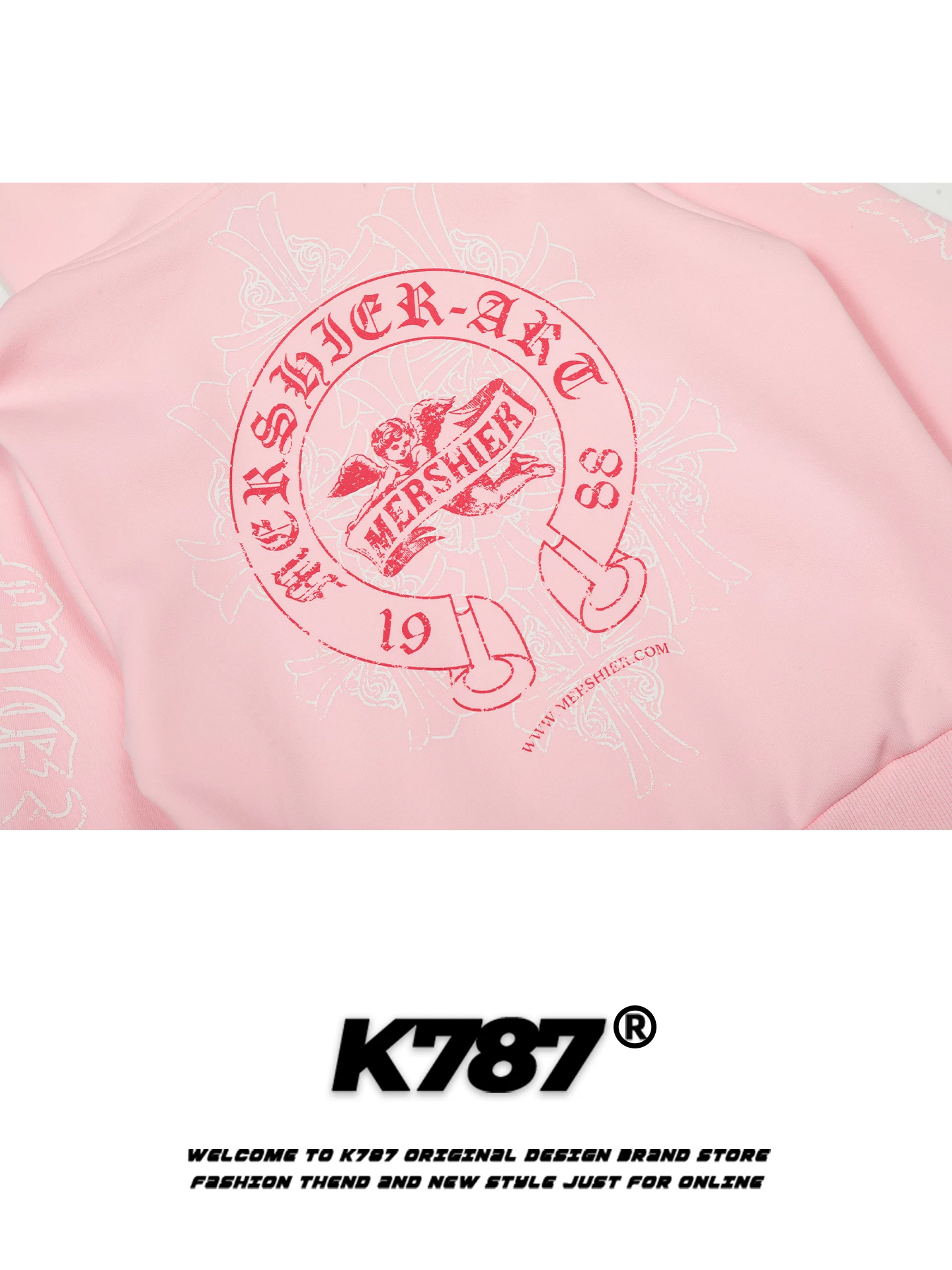Áo hoodie in chữ phong cách Mỹ K787 dành cho nữ, áo khoác cardigan ngắn màu hồng ngọt ngào và mát mẻ có khóa kéo