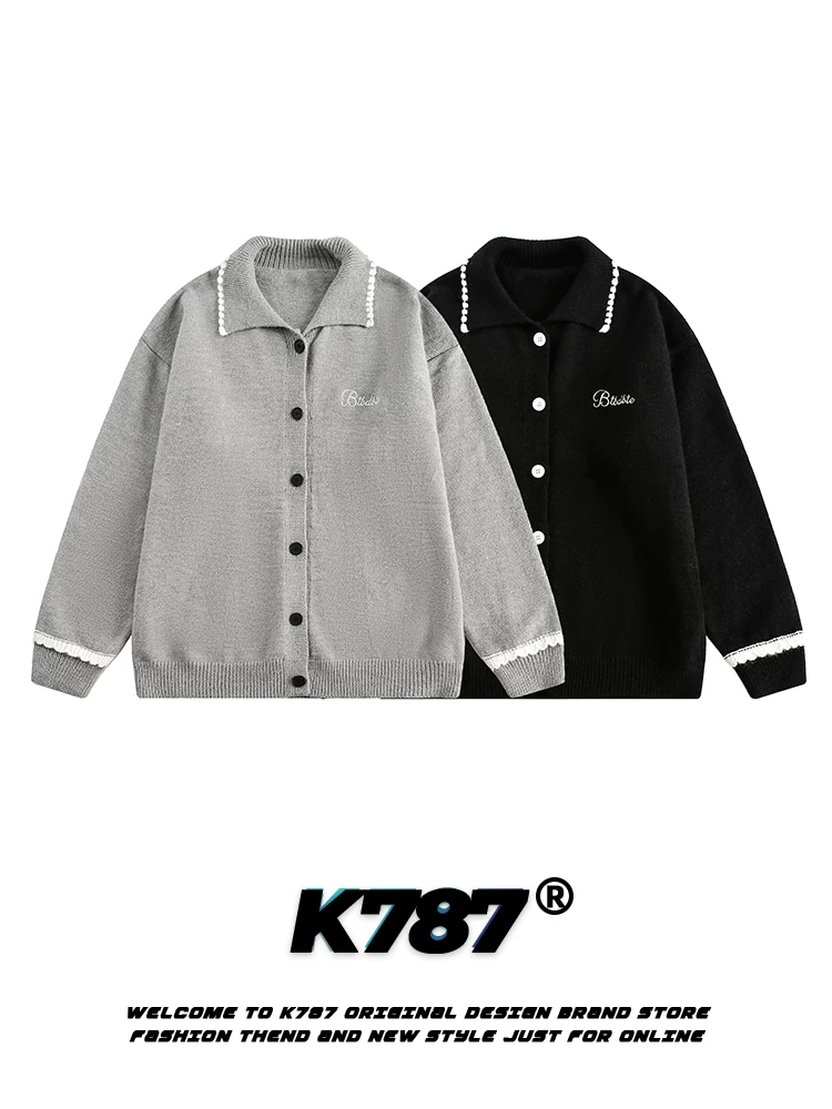 Áo len dệt kim thông thường kiểu Chanel K787 dành cho nam và nữ, áo khoác len cặp đôi đường phố cổ điển mùa đông kiểu Mỹ