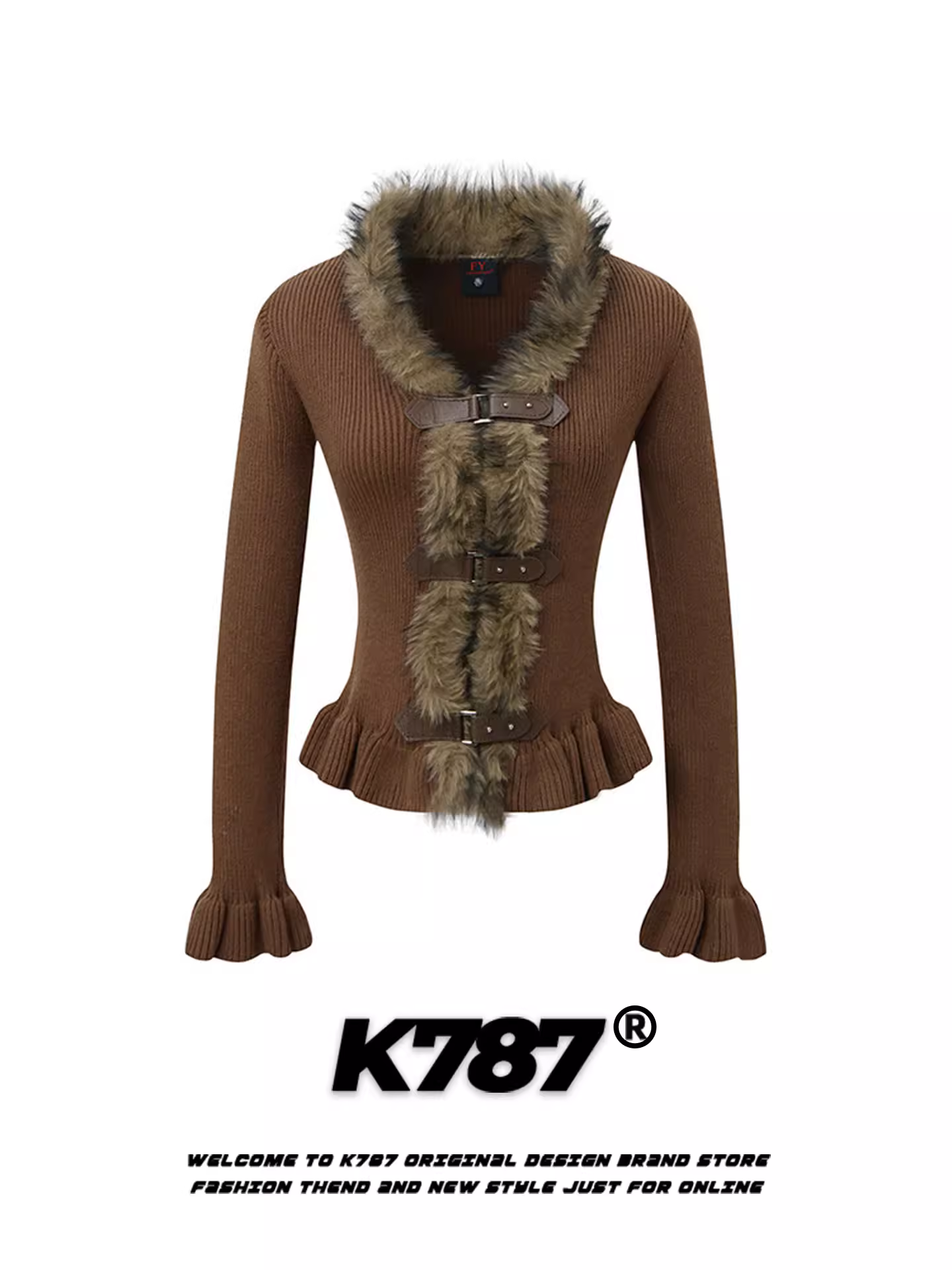 Áo len nữ cổ V phối lông cổ lông dài ngang vai kiểu Mỹ K787, ôm dáng, thắt eo, áo len ngắn mùa thu đông