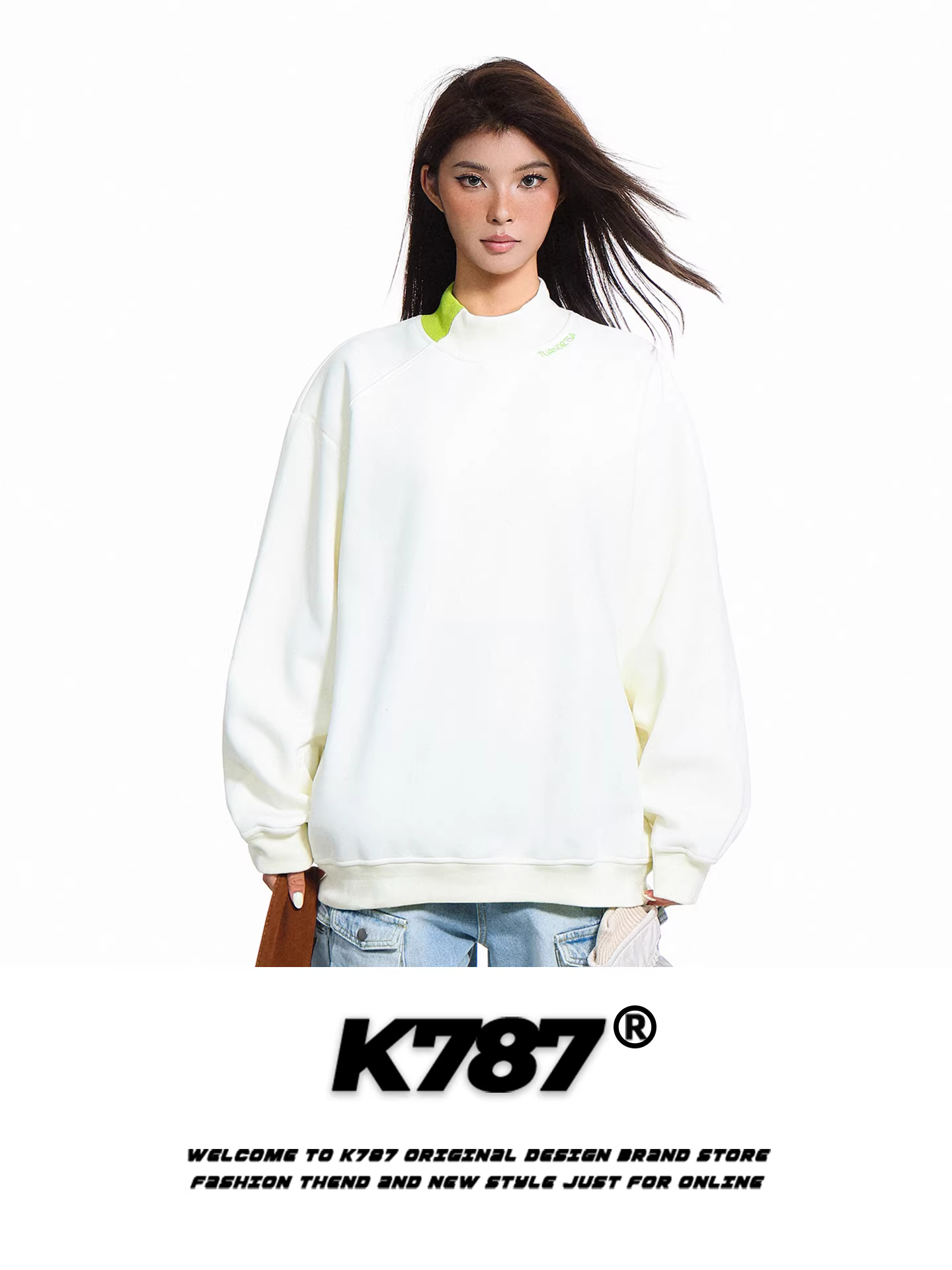 Áo len cổ đứng phối màu cổ điển kiểu Mỹ K787 dành cho nam và nữ, dáng rộng, ấm áp, lót lông cừu, áo khoác chui đầu dày dặn dành cho cặp đôi.