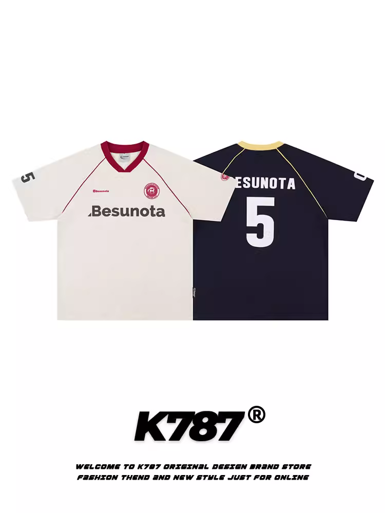 K787 Áo thun thể thao cổ chữ V cổ điển kiểu Mỹ dành cho nam và nữ áo thun đôi blokecore