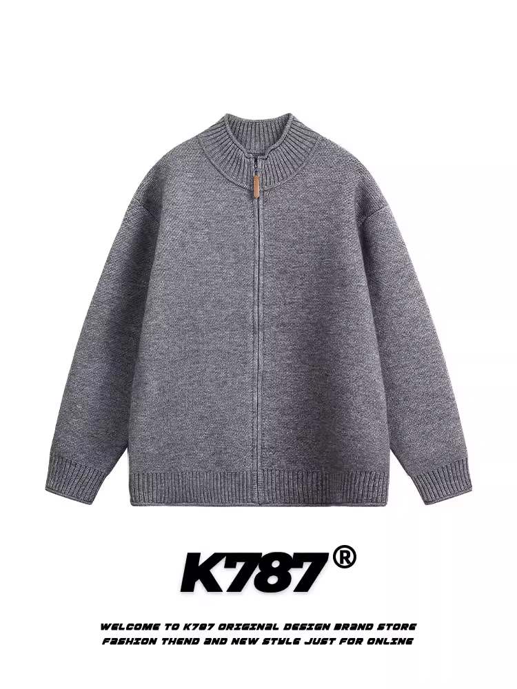 Áo len cardigan cổ tròn phong cách retro đơn giản kiểu Mỹ K787 dành cho nam và nữ, chất liệu dệt kim trơn màu, kiểu dáng năng động.