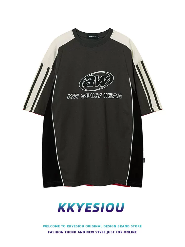 Áo thun ngắn tay phong cách đua xe thương hiệu KKyesiou theo phong cách retro Mỹ dành cho nam và nữ thiết kế oversize dành cho cặp đôi