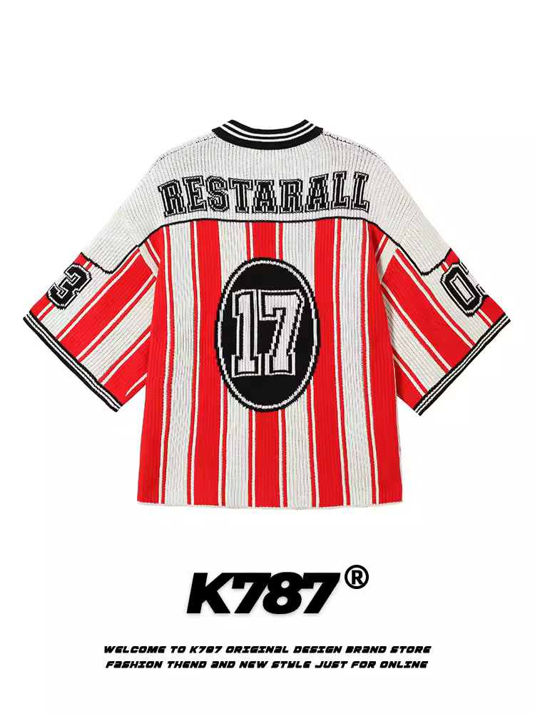 K787 Áo len sọc cổ chữ V kiểu Mỹ cổ điển kiểu Trung Quốc unisex blokecore đồ dệt kim dành cho cặp đôi