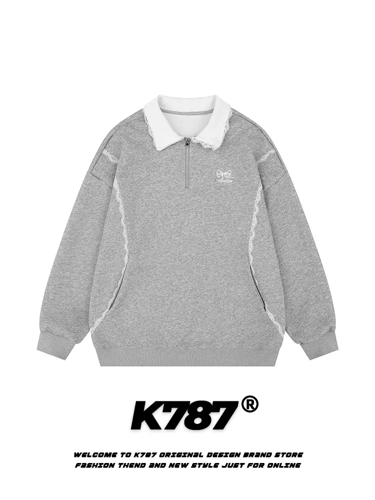Áo sơ mi POLO phối ren cổ điển kiểu Mỹ K787 dành cho nam và nữ, phong cách cổ điển, đa năng, áo khoác cặp đôi thường ngày