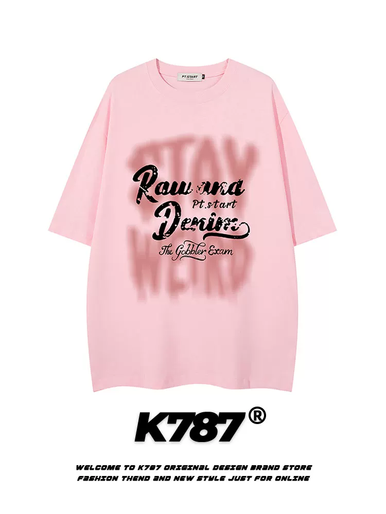 Áo thun ngắn tay K787 kiểu Mỹ cổ điển, họa tiết graffiti chữ cái, dành cho nam và nữ, kiểu dáng rộng rãi, thời trang đường phố, áo đôi đa năng