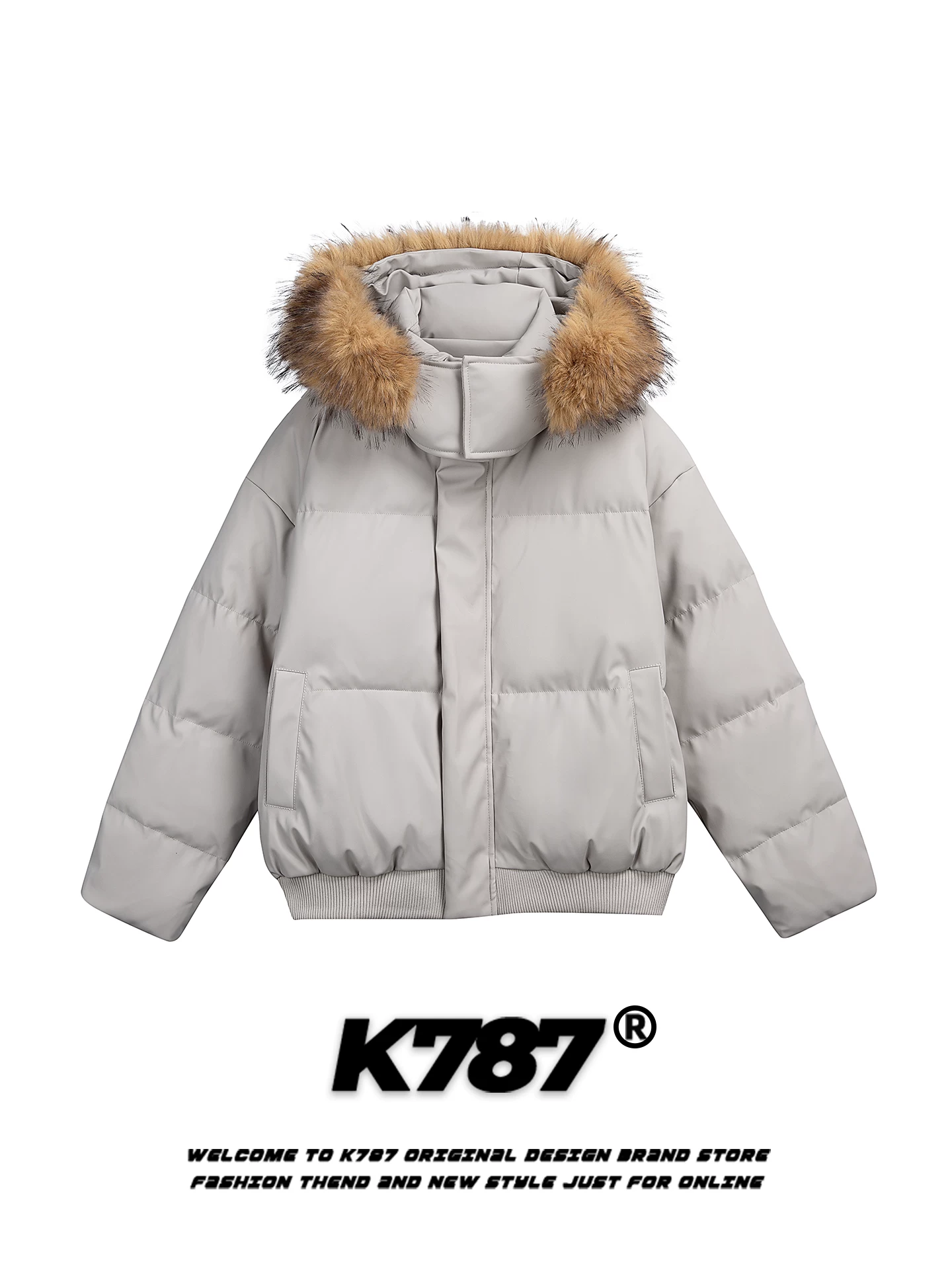 Áo khoác cotton có mũ trùm đầu, cổ lông dày dặn, màu trơn, kiểu Mỹ cổ điển K787 dành cho nam và nữ, theo xu hướng quốc gia, dày dặn và ấm áp, áo khoác cotton mùa đông 2025.