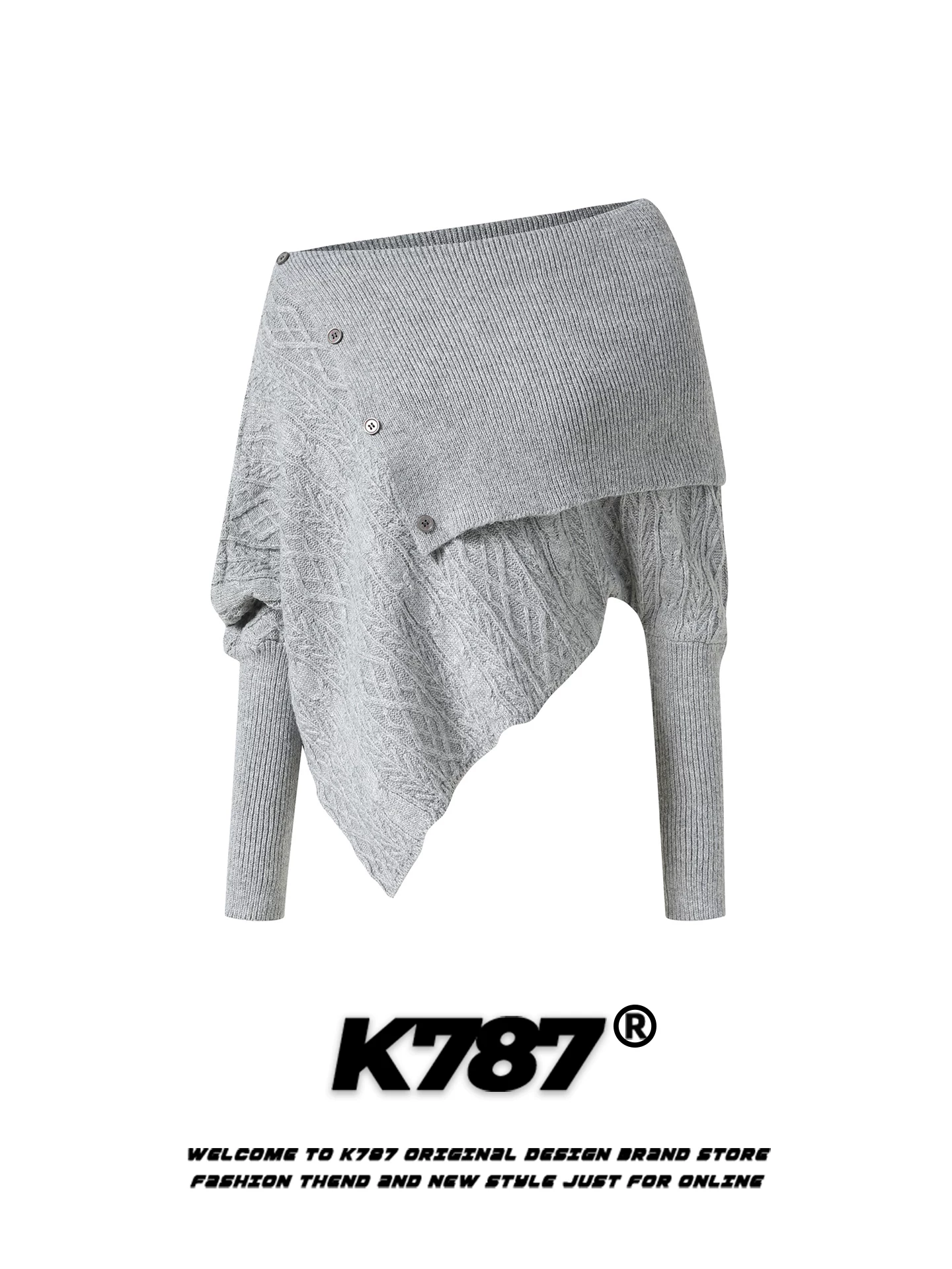 Áo len nữ kiểu Mỹ cổ điển K787, thiết kế lệch vai, dáng bất quy tắc, phong cách cá tính, ngọt ngào và quyến rũ.