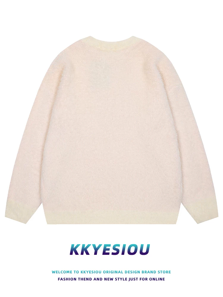 Áo len dệt kim kiểu Nhật KKyesiou Hello Kitty phong cách thường ngày dành cho nữ mùa thu đông 2024, phong cách đường phố Mỹ, tạo cảm giác năng động.