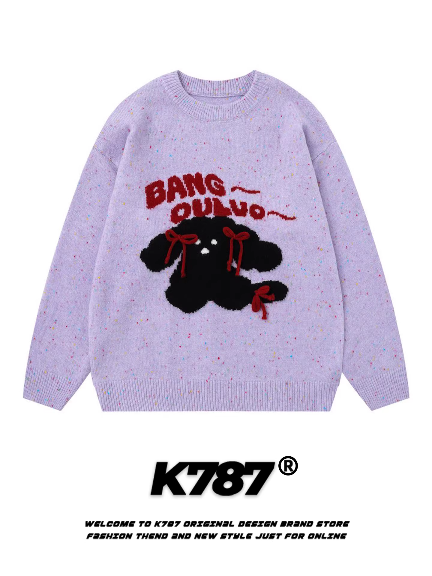 Áo len cổ tròn dệt jacquard họa tiết chấm bi nhiều màu phong cách đường phố Mỹ K787 dành cho nữ, kiểu dáng rộng rãi, thoải mái, phong cách lười biếng, thích hợp cho mùa thu.