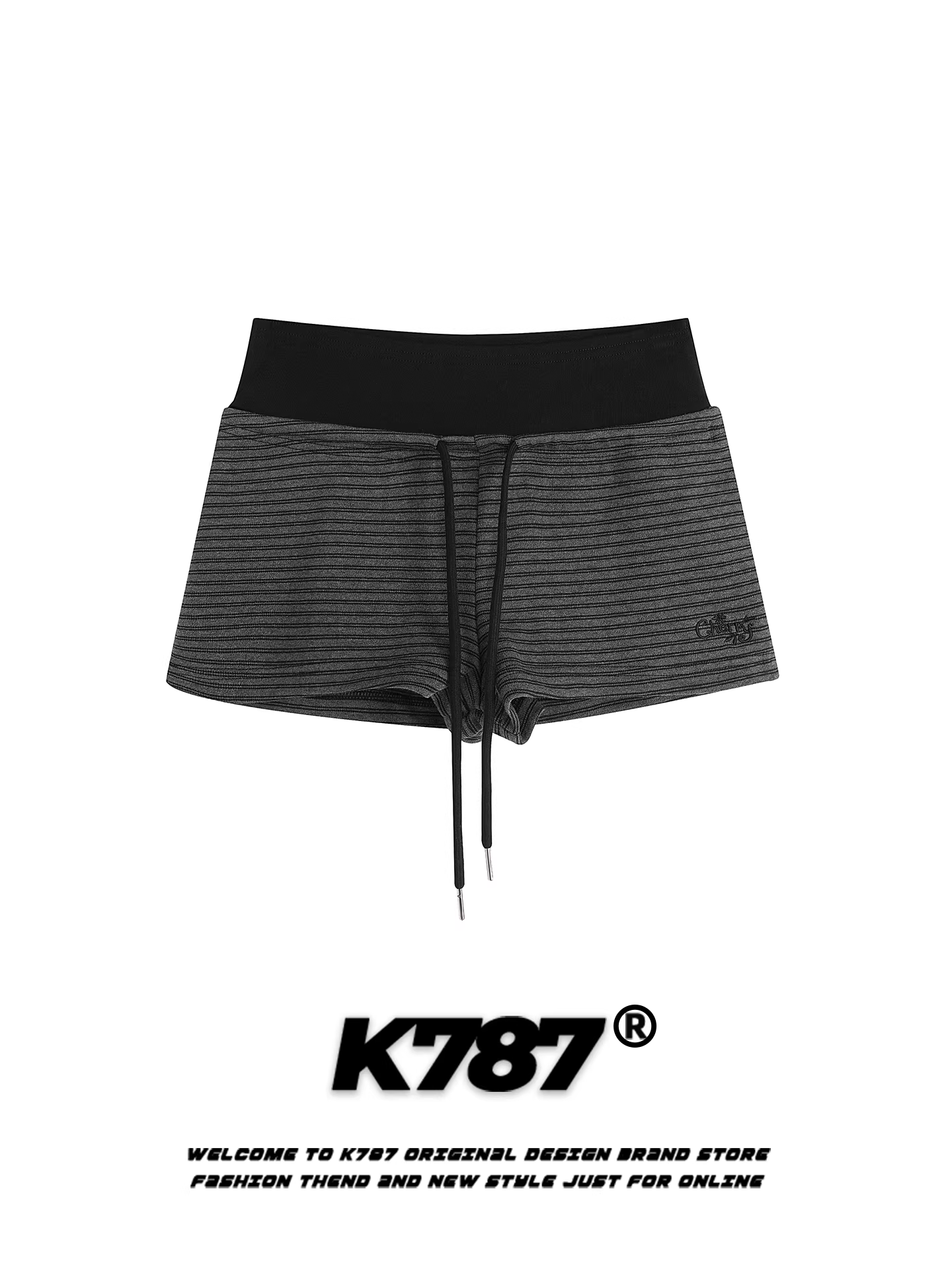 Quần short nữ K787 kiểu Mỹ cổ điển, họa tiết sọc nhuộm chàm, thêu họa tiết thể thao cá tính, phối màu, tôn dáng, quần short ngắn ôm sát.