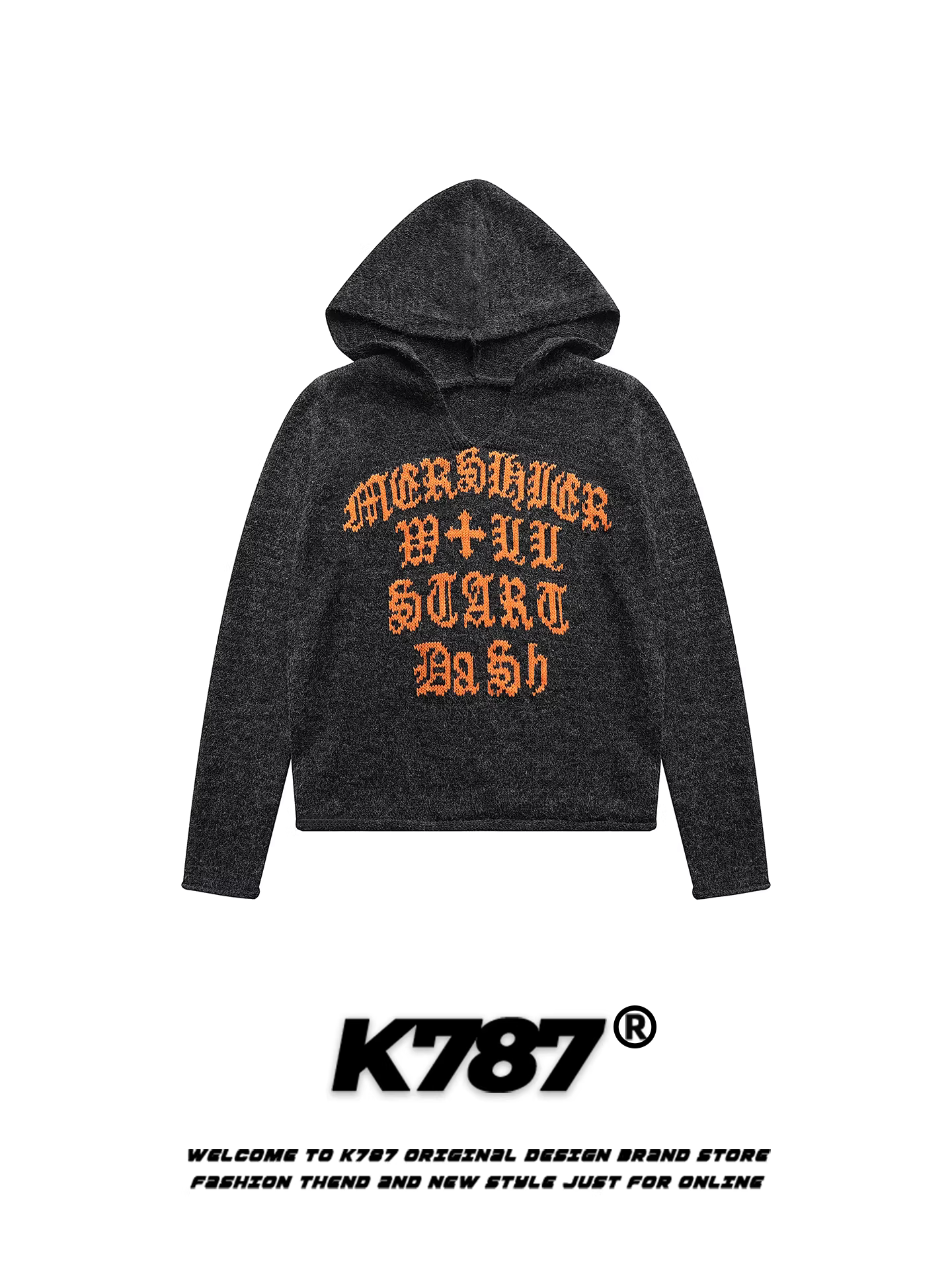 Áo len có mũ trùm đầu kiểu đường phố Mỹ K787 dành cho nữ, kiểu dáng gothic, rộng rãi, thoải mái, ấm áp, phong cách lười biếng, chất liệu dệt kim.