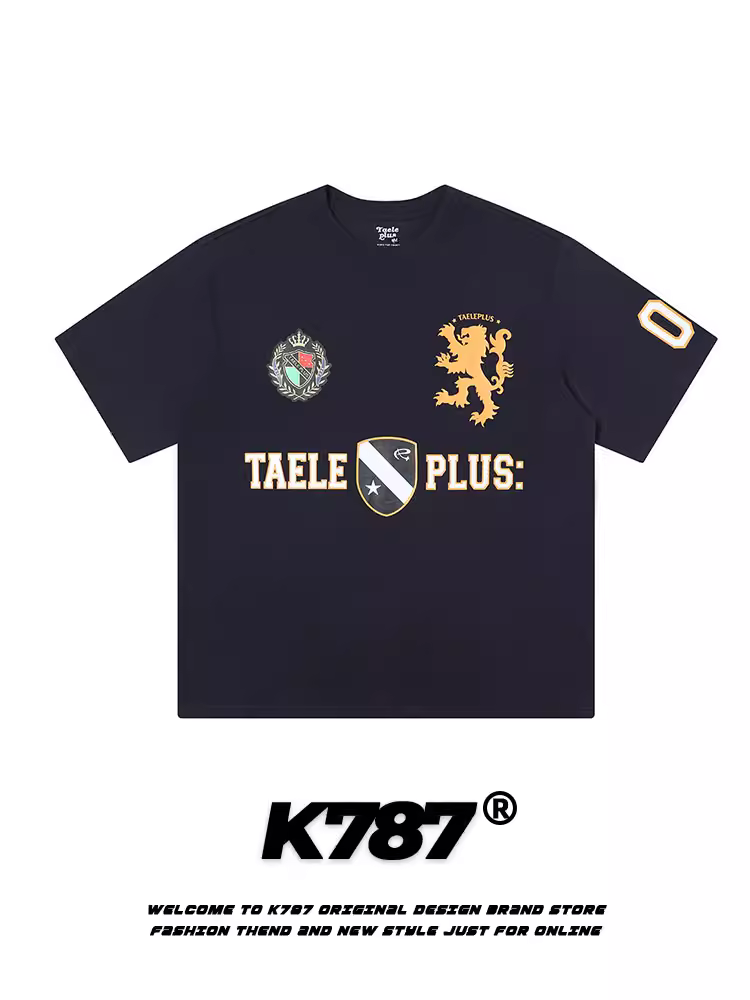 Áo thun ngắn tay thể thao phong cách retro Mỹ K787 dành cho nam và nữ, áo thun rộng thùng thình kiểu cặp đôi nửa tay