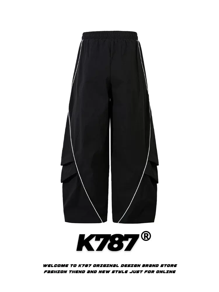 Quần thể thao unisex dáng thẳng phong cách hip-hop, phối màu theo xu hướng quốc gia Mỹ cổ điển K787, kiểu dáng rộng thùng thình, xếp ly, thích hợp khiêu vũ đường phố.