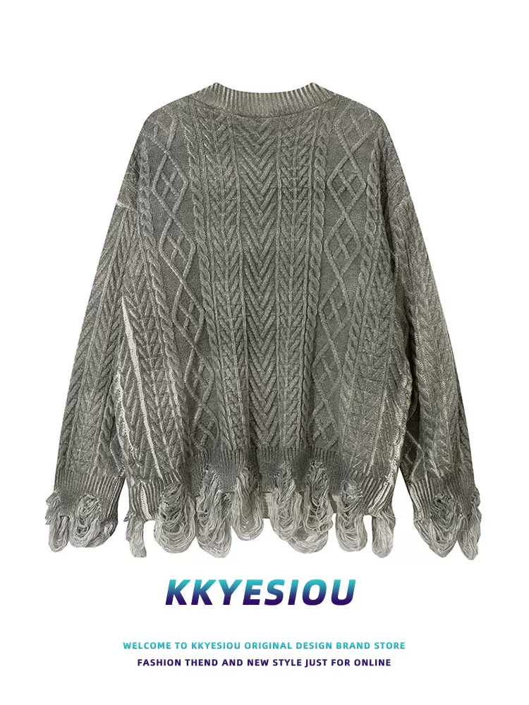 Áo len dệt kim cổ chữ V kiểu dáng cổ điển của Mỹ KKyesiou dành cho nam và nữ, áo khoác len cặp đôi phong cách lười biếng