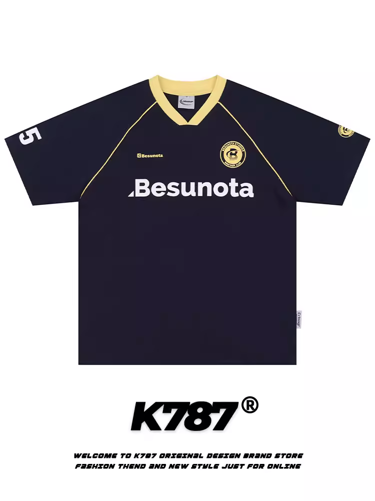 K787 Áo thun thể thao cổ chữ V cổ điển kiểu Mỹ dành cho nam và nữ áo thun đôi blokecore