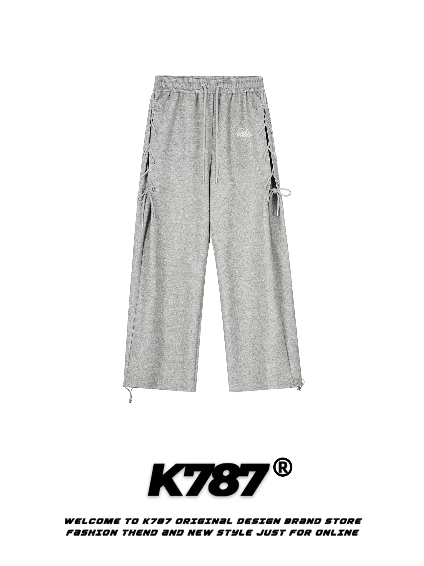 Quần thể thao thiết kế dây buộc kiểu cổ điển Mỹ K787 dành cho nam và nữ, kiểu dáng rộng rãi hợp thời trang, quần dài dáng rộng dài chạm sàn, tôn dáng