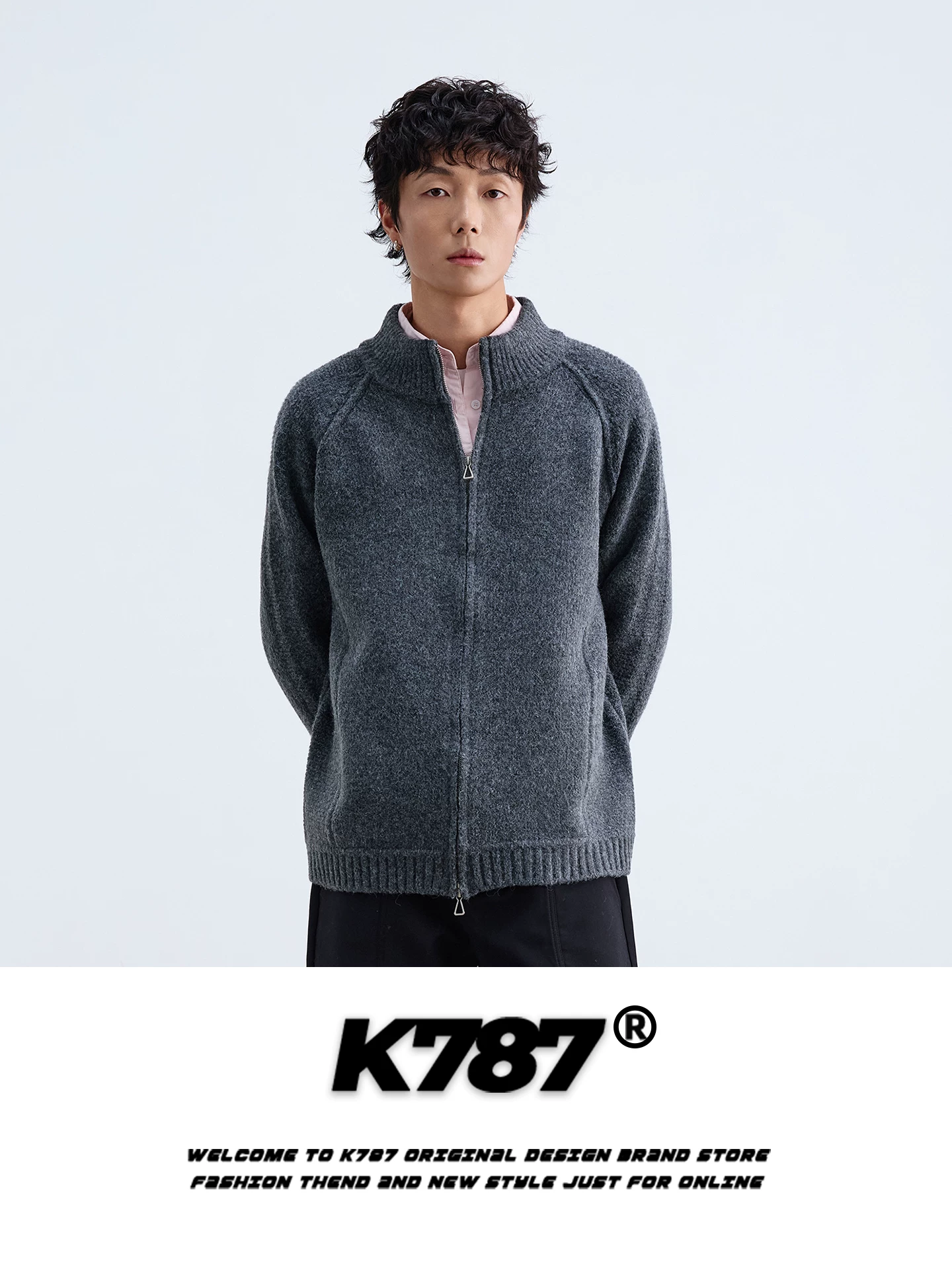 Áo len cardigan có khóa kéo đôi kiểu cổ điển Mỹ K787 dành cho nam và nữ, kiểu dáng rộng rãi và thoải mái, áo khoác dệt kim giản dị ấm áp
