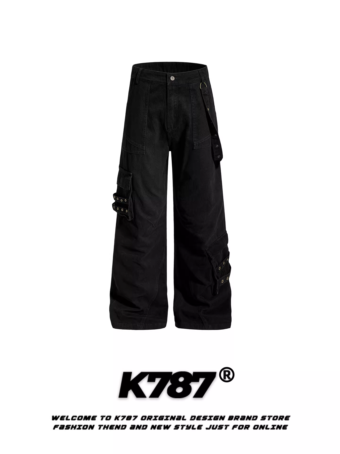 Quần cargo nhiều túi kiểu Mỹ cổ điển K787 dành cho nam và nữ, quần ống rộng dáng thẳng thời trang, tôn dáng, dài chấm đất