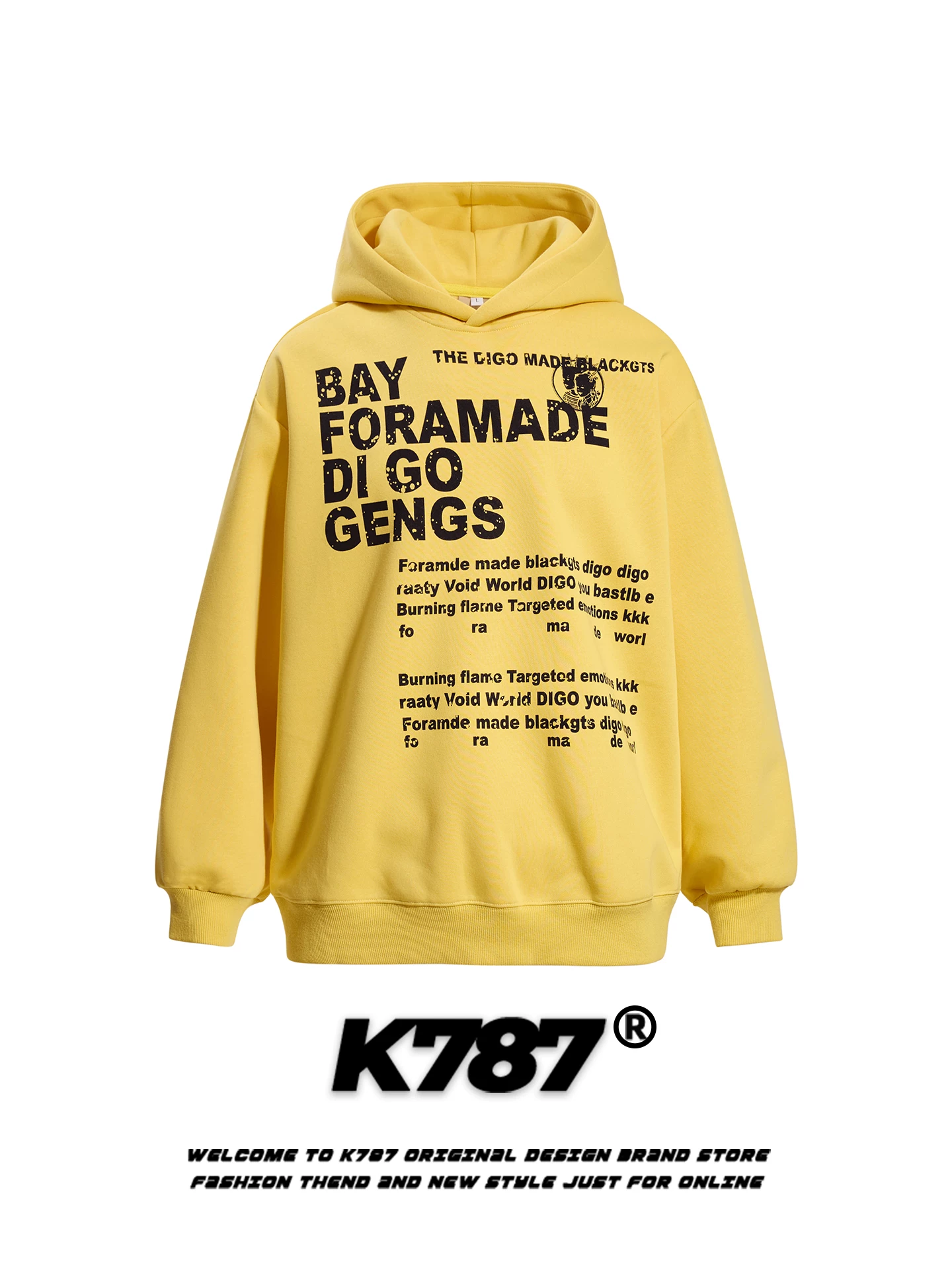 Áo hoodie có mũ trùm đầu kiểu retro Mỹ K787 dành cho nam và nữ có in chữ, áo khoác hoodie dáng rộng xu hướng quốc gia