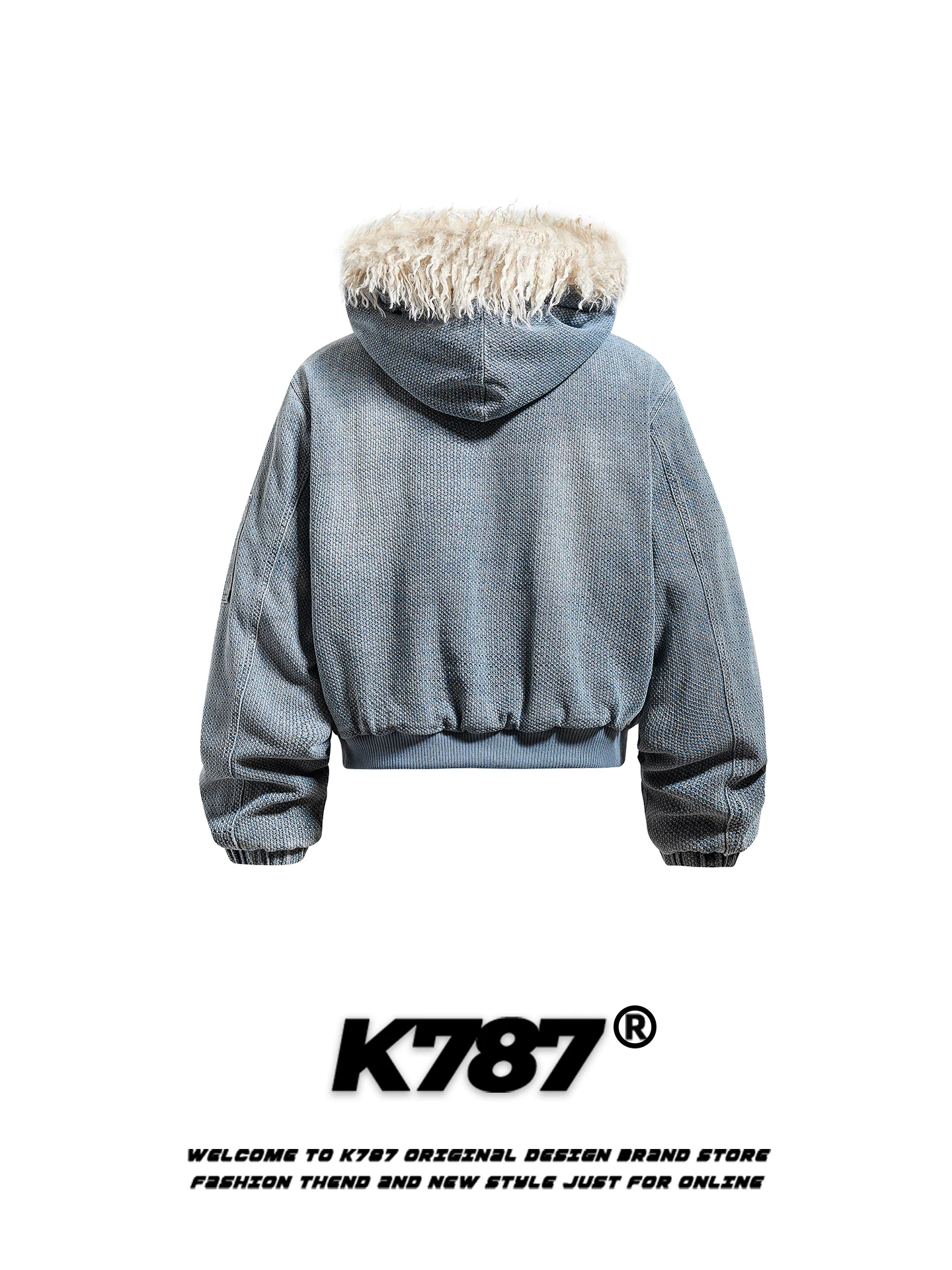 Áo khoác denim cotton có mũ trùm đầu, cổ lông thú, kiểu dáng thời trang Mỹ K787 dành cho nam và nữ, phong cách đường phố retro ấm áp, dày dặn, áo khoác đôi.